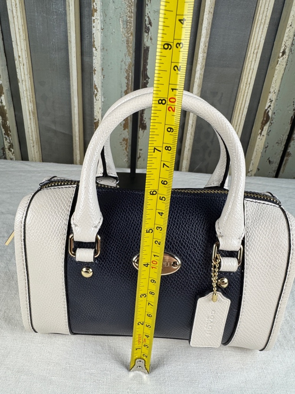 Coach Blue and Chalk Baby Bennett Pebbled Leather Mini Satchel F35533 - Picture 7 of 13